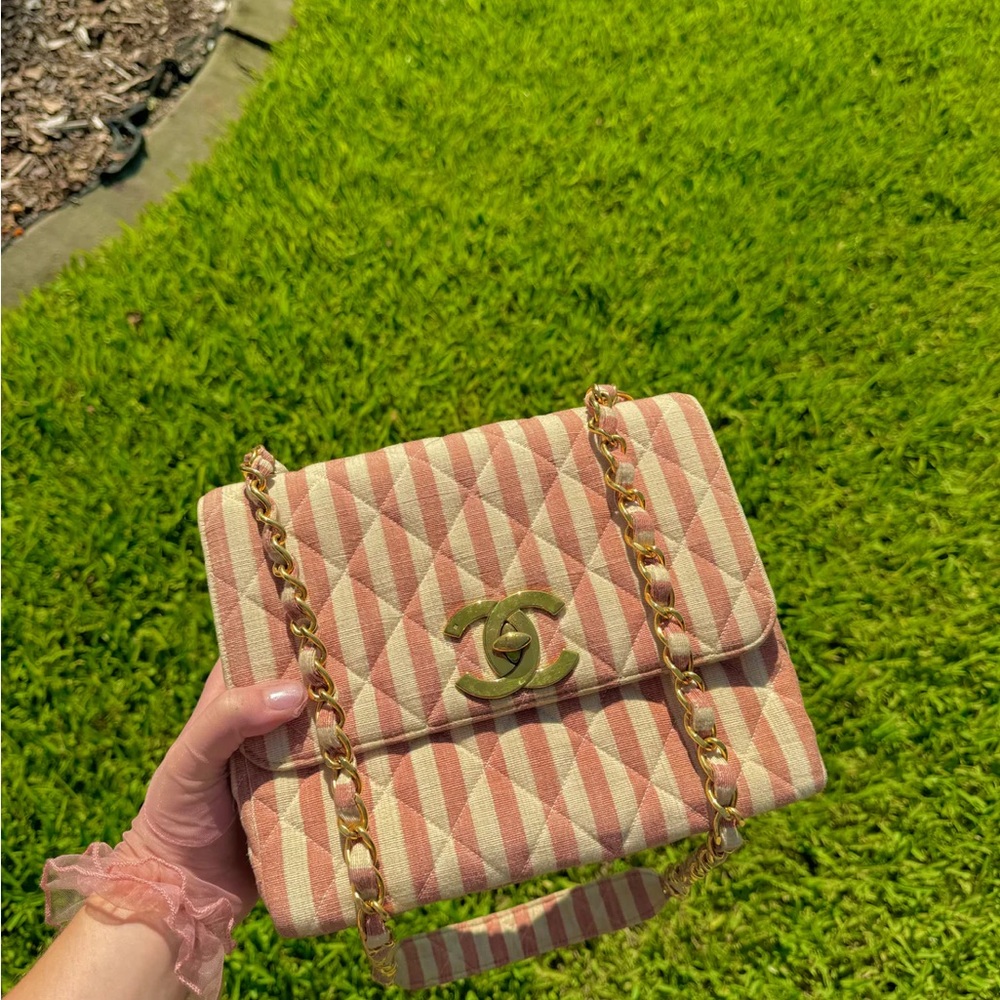 Chanel 24K Vintage Pink Striped Large Flap